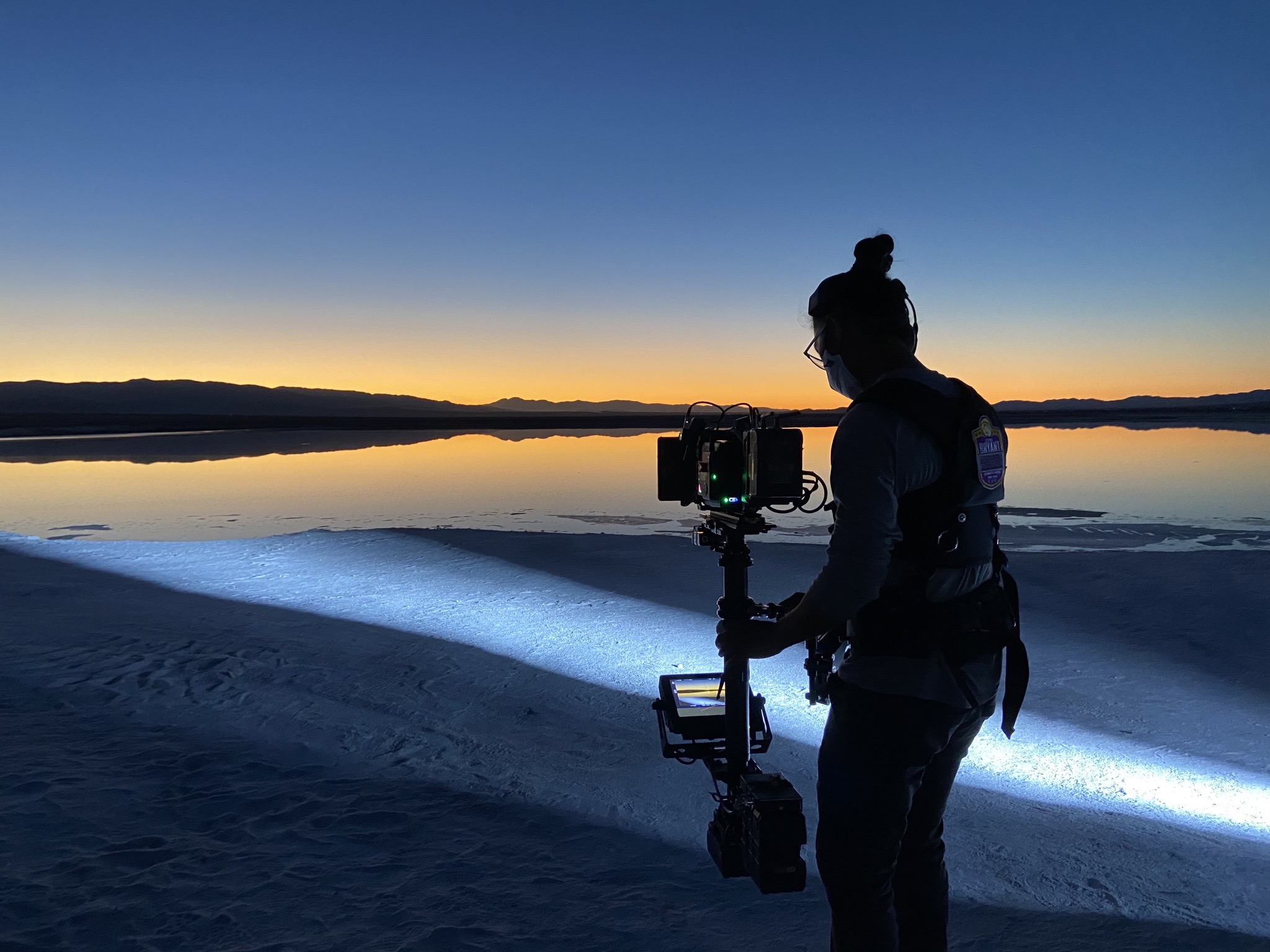 Alvin Octoman operating Steadicam at sunset